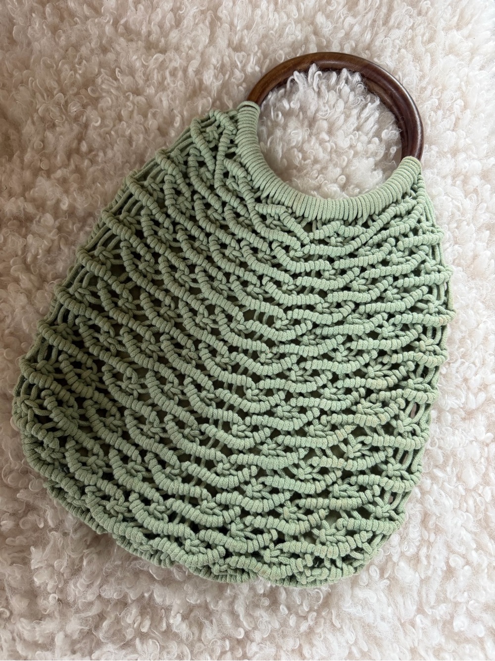 Sigrid Olsen Mint Green Macramé Hobo with Wooden Handles
